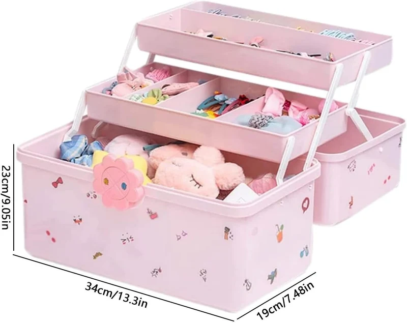 3 Etagen Aufbewahrungsbox Haarschmuck Mädchen, 23x34x19cm Schmuckschatulle Kinder, Plastik Schmuckkä