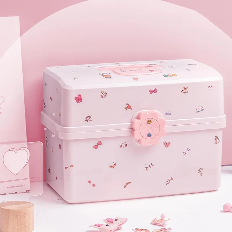 3 Etagen Aufbewahrungsbox Haarschmuck Mädchen, 23x34x19cm Schmuckschatulle Kinder, Plastik Schmuckkä
