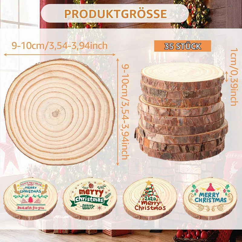 APACALI 35 Stück Holzscheiben Zum Basteln, 9-10cm Baumscheiben mit Rinde, Holzscheiben Ohne Loch, Ru