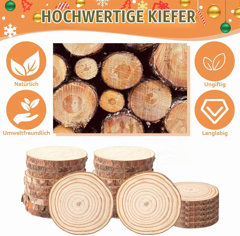 APACALI 35 Stück Holzscheiben Zum Basteln, 9-10cm Baumscheiben mit Rinde, Holzscheiben Ohne Loch, Ru