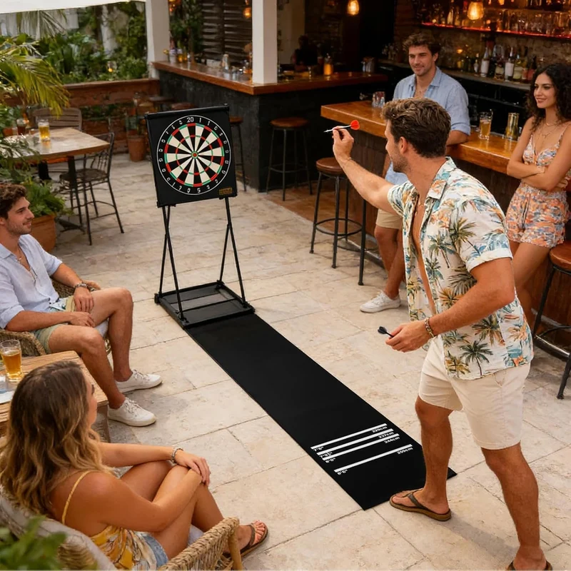 Darts Matte - rutschfeste Stossdämpfende Matte | mit 4 Wurfabständen 300x34 cm Dartteppich | für Män