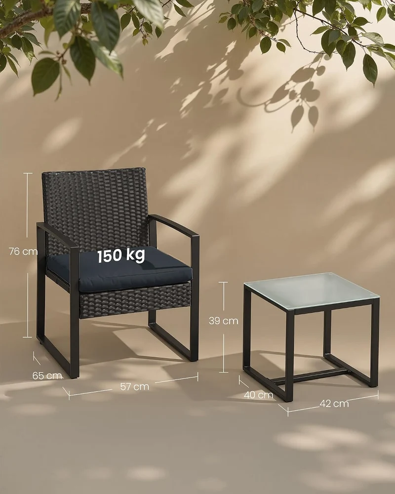 SONGMICS Balkonmöbel, Gartenmöbel-Set, aus PE-Polyrattan, Lounge-Set, Tisch und 2 Stühle, Terrassenm