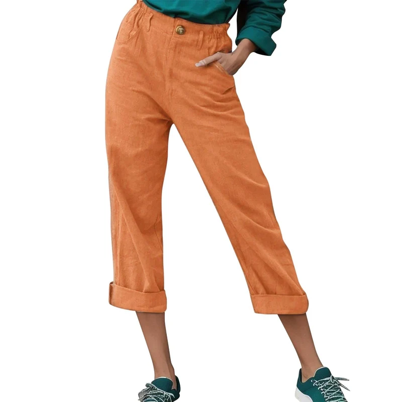 7/8 Hosen Damen Sommer Leinen Sommerhose Damen Leicht Leinenhose Damen Sommer Baumwolle für Frauen H
