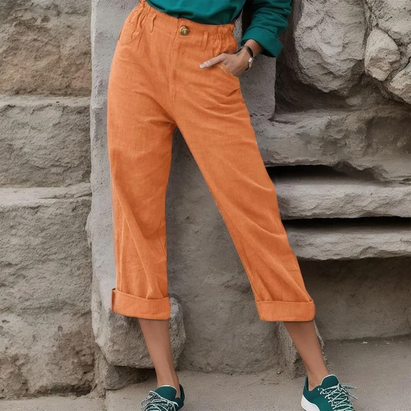 7/8 Hosen Damen Sommer Leinen Sommerhose Damen Leicht Leinenhose Damen Sommer Baumwolle für Frauen H