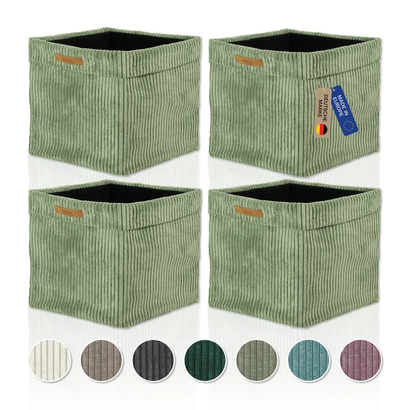 Lycce Kallax Einsatz Cordstoff Boxen 4er Set | faltbare Aufbewahrungsboxen 33 x 33 x H31 cm mit abne