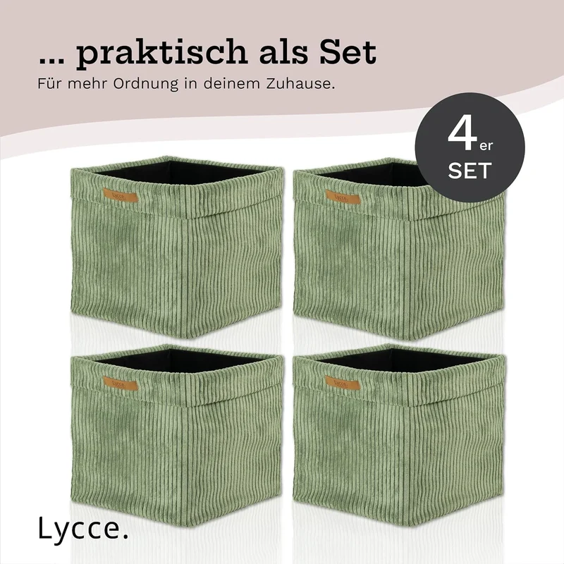 Lycce Kallax Einsatz Cordstoff Boxen 4er Set | faltbare Aufbewahrungsboxen 33 x 33 x H31 cm mit abne