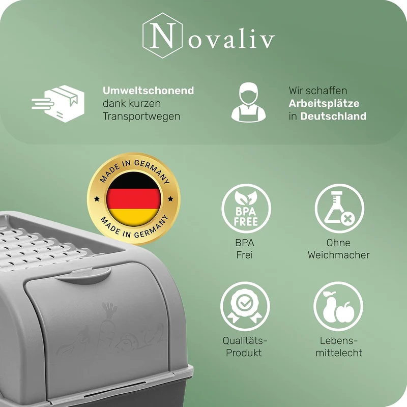 Novaliv Kartoffel Aufbewahrungsboxen Set | 3,5L + 5L + 9L | GRAU | Kartoffelboxen | Gemüseboxen stap