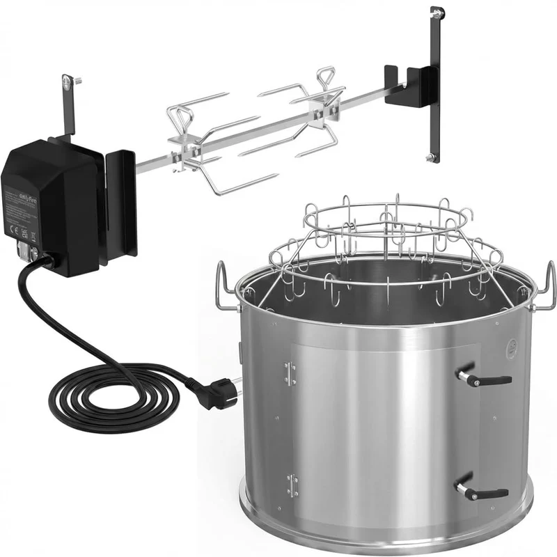 onlyfire Edelstahl Grillspiess Set und Edelstahl Räucherkammer Mittelkochsystem für Weber 57cm Kugel