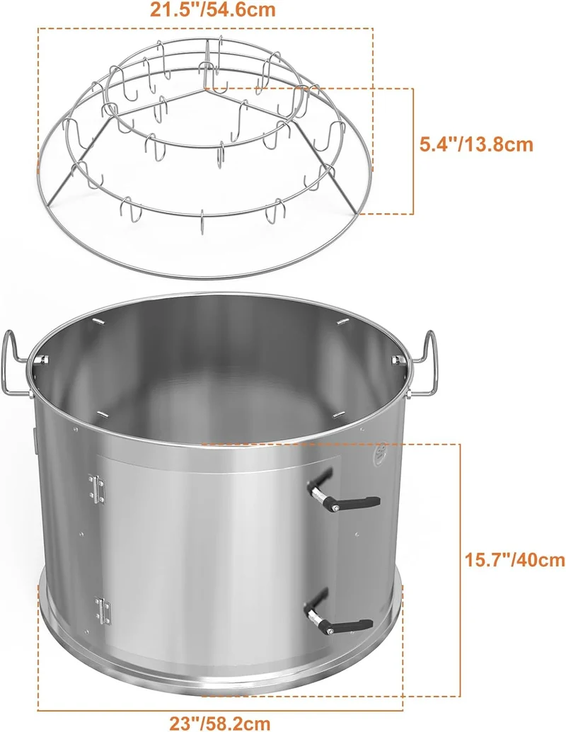 onlyfire Edelstahl Grillspiess Set und Edelstahl Räucherkammer Mittelkochsystem für Weber 57cm Kugel