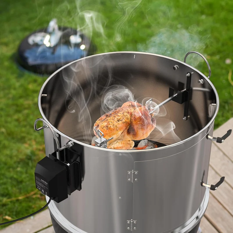 onlyfire Edelstahl Grillspiess Set und Edelstahl Räucherkammer Mittelkochsystem für Weber 57cm Kugel