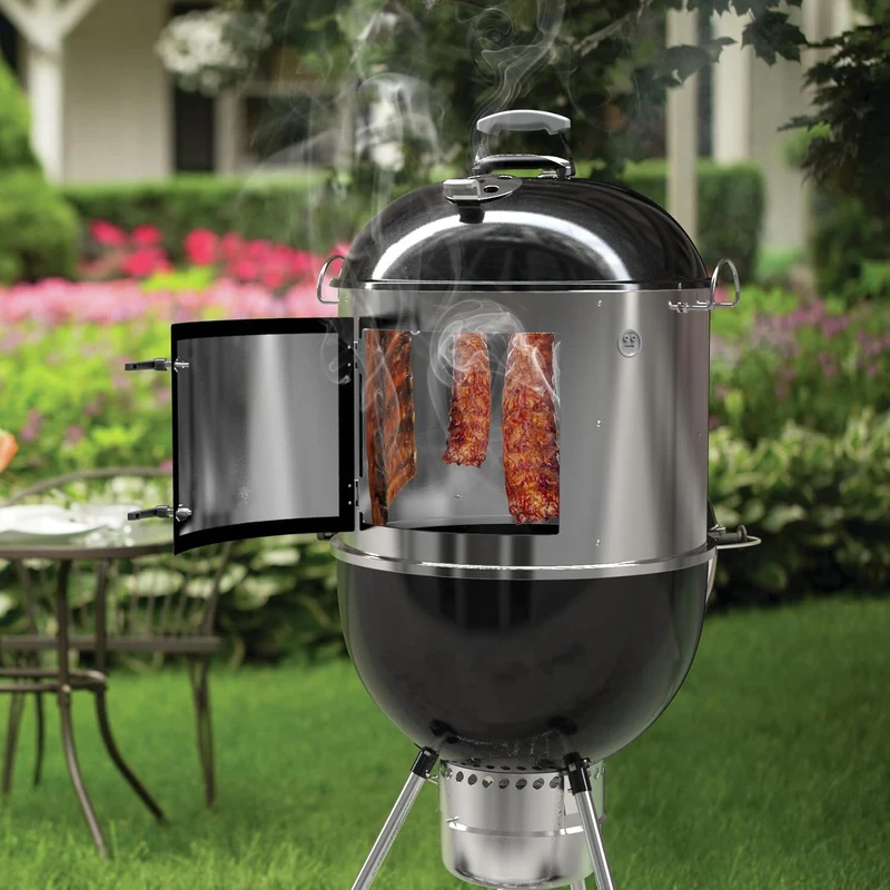 onlyfire Edelstahl Grillspiess Set und Edelstahl Räucherkammer Mittelkochsystem für Weber 57cm Kugel