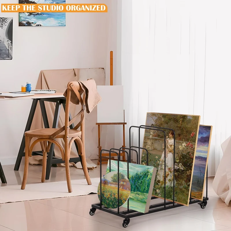 ikare Kunst-Leinwand-Aufbewahrungsregal, Kunst-Trocken-Malregal mit Rollen, verstellbare Kunstaufbew