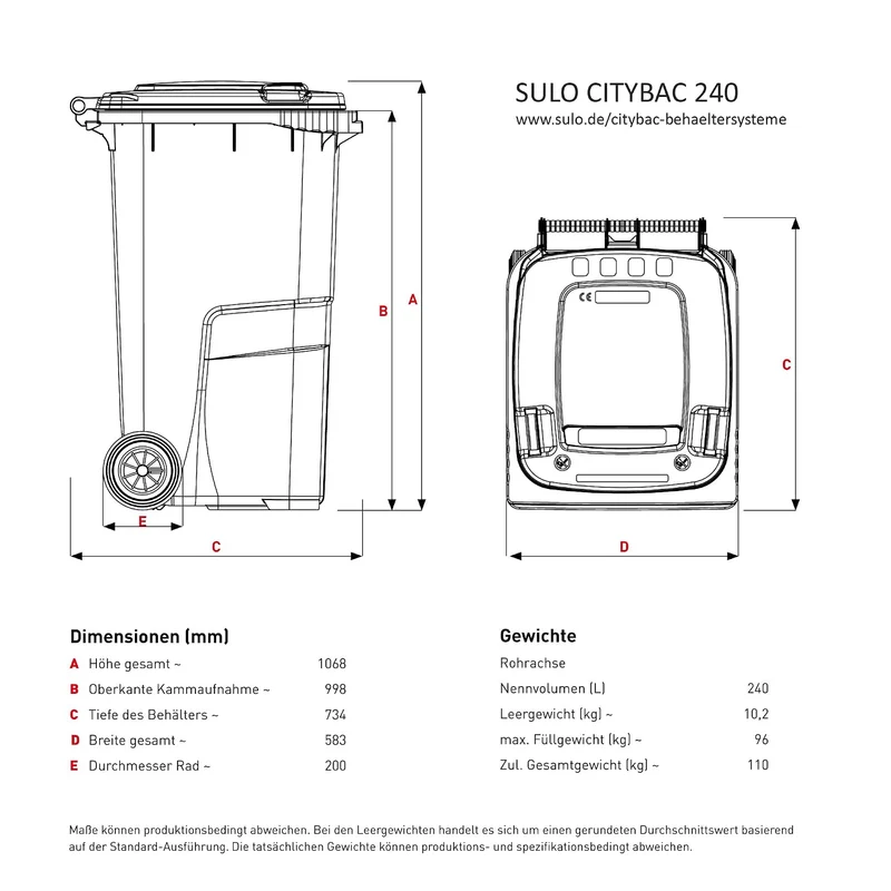 plasteo/SULO CITYBAC 2X 240 Liter Mülltonnen | Blau+Gelb | MGB240 Müllbehälter Abfalltonne Made in G