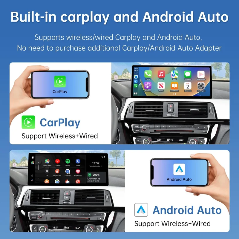 Road Top CarPlay Bildschirm, 12.3 Zoll Ultra-schmal Autoradio Stereo für BMW 3/4 Serie F30/F31/F32/F