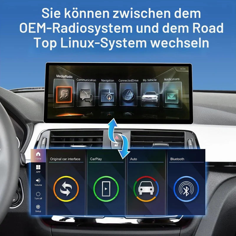 Road Top CarPlay Bildschirm, 12.3 Zoll Ultra-schmal Autoradio Stereo für BMW 3/4 Serie F30/F31/F32/F