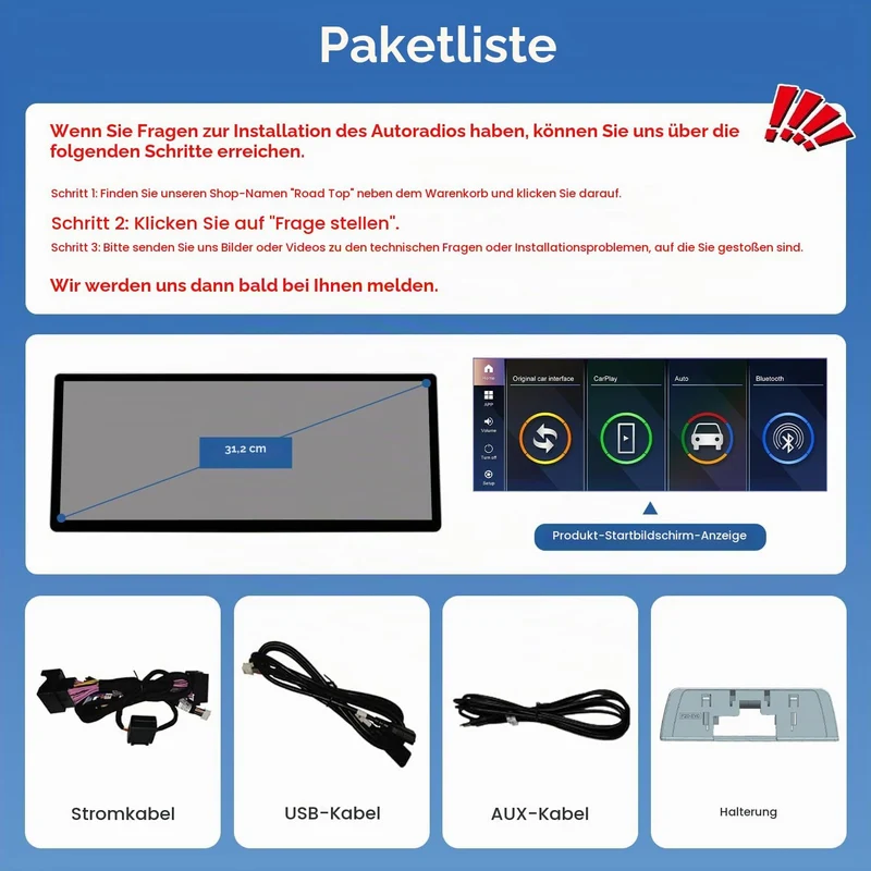 Road Top CarPlay Bildschirm, 12.3 Zoll Ultra-schmal Autoradio Stereo für BMW 3/4 Serie F30/F31/F32/F