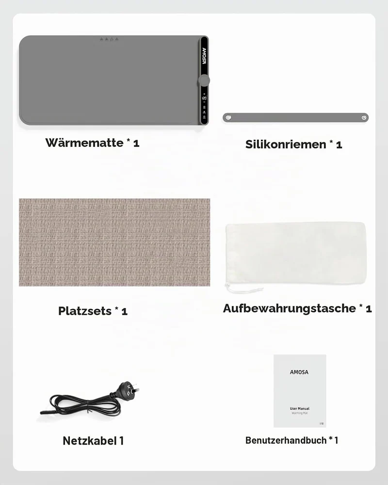 AMOSA Warmhaltematte für Speisen, Speisenwärmer mit 9 Einstellbaren Temperaturen & 6-Stunden-Timer,