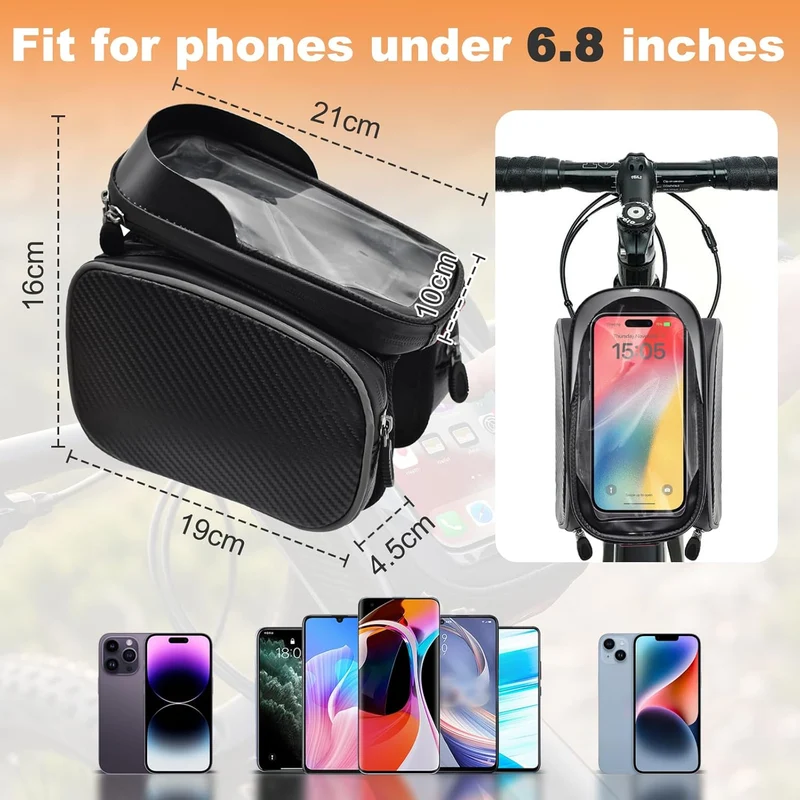 Lenkertasche Fahrrad, Wasserdicht Fahrrad Rahmentasche mit TPU Touchscreen Handytasche Oberrohrtasch