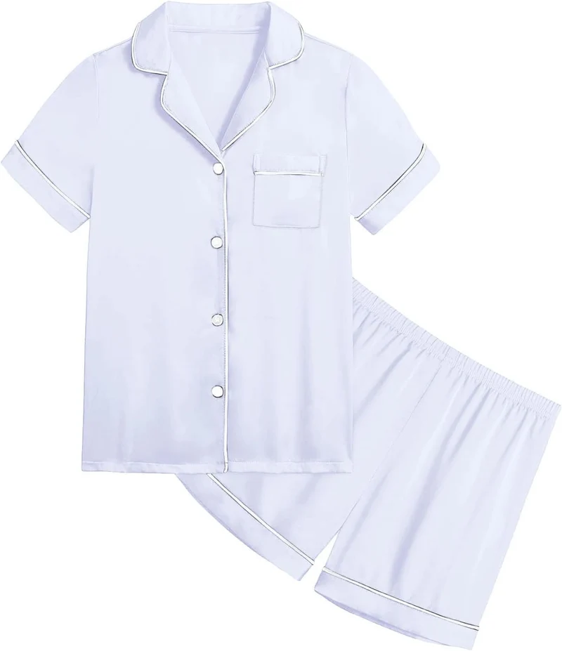 Schlafanzug Mädchen Kurz Satin Pyjama Kinder Schlafanzug Teenager Weiche Atmungsaktive Sommer Kurzar