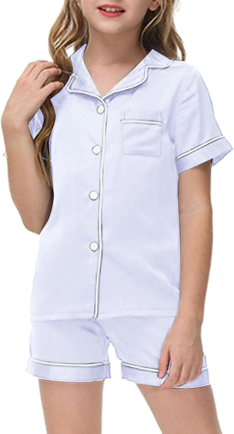 Schlafanzug Mädchen Kurz Satin Pyjama Kinder Schlafanzug Teenager Weiche Atmungsaktive Sommer Kurzar