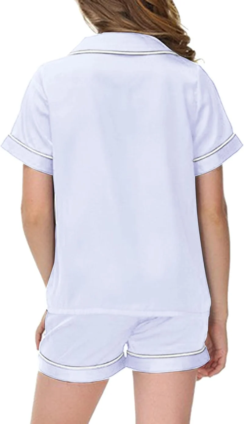 Schlafanzug Mädchen Kurz Satin Pyjama Kinder Schlafanzug Teenager Weiche Atmungsaktive Sommer Kurzar