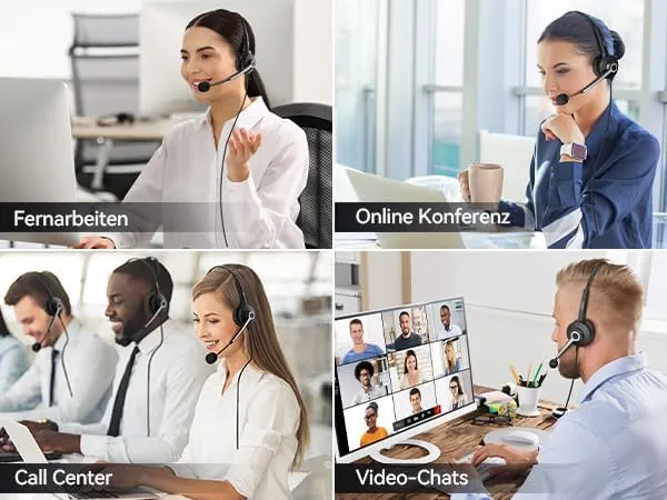 Wantek USB Headset mit Mikrofon für Laptop,PC kabelgebundene Kopfhörer mit USB-C Klinkenadapter,Laut