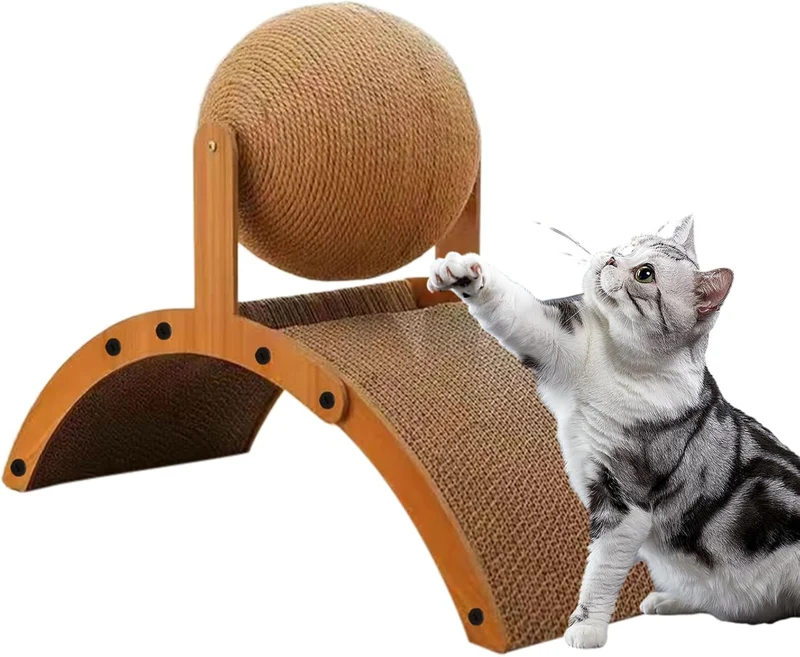 Kratzball Für Katzen | Für Wohnungskatzen Mit Wellpappe Basis - Interaktives Katzenpielzeug Mit Vert