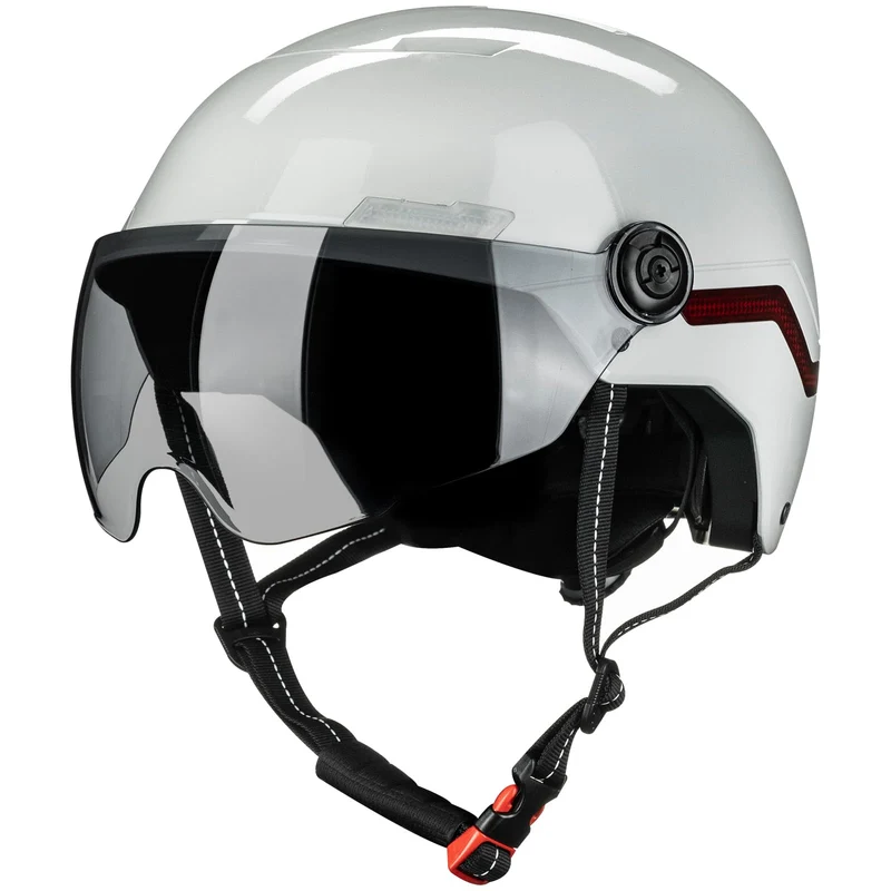 ILM Fahrradhelm Herren Damen mit Visier und LED Licht Beleuchtung Automatischem G-Sensor für Blinker