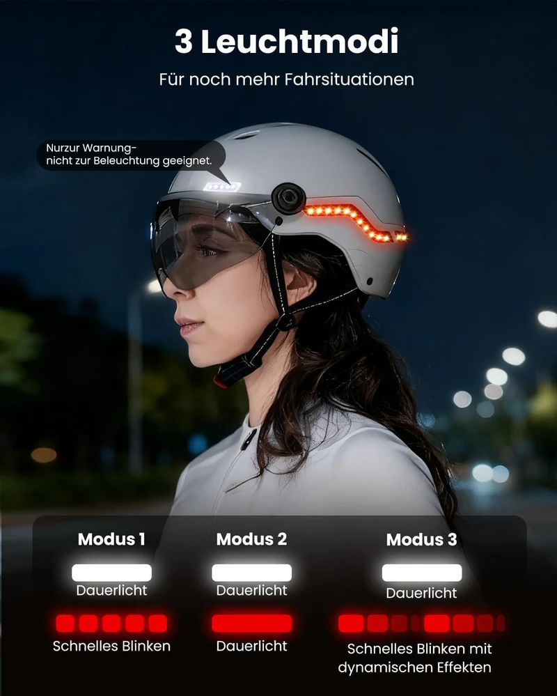 ILM Fahrradhelm Herren Damen mit Visier und LED Licht Beleuchtung Automatischem G-Sensor für Blinker