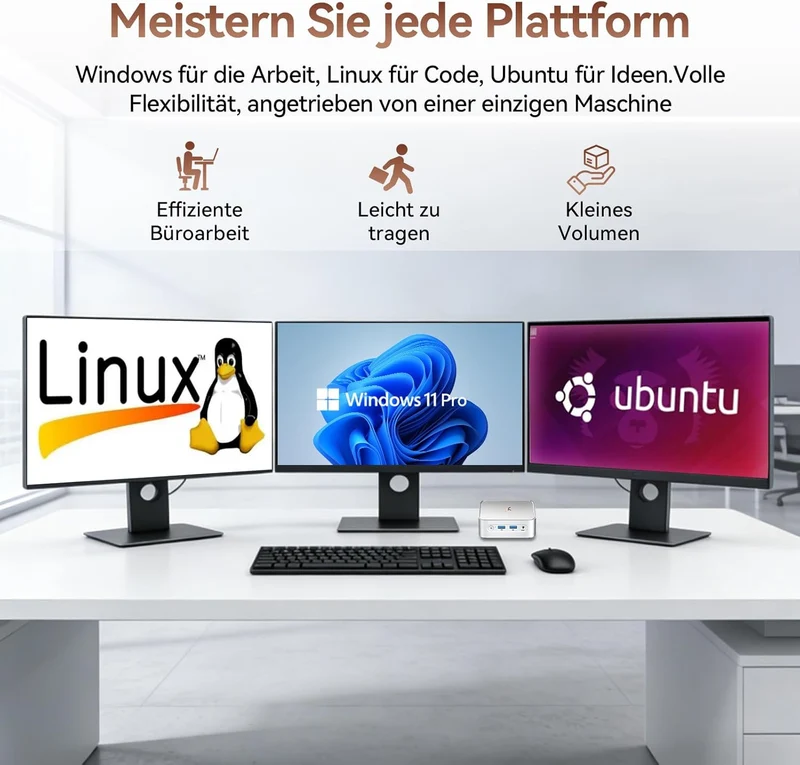 Huidun H80 Mini PC АMD Ryzen 5 (Besser als 4300U/i3-10110U) W11-Pro 16GB RAM 512GB SSD, 4K@60Hz UHD