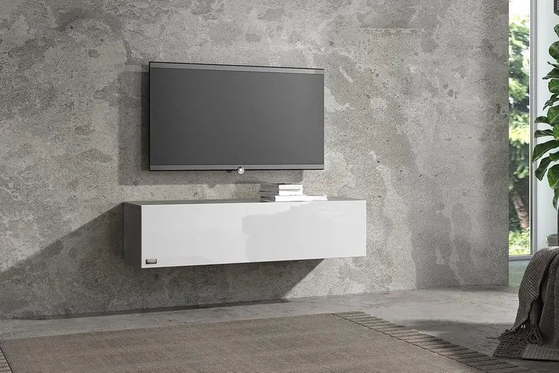 Wuun® TV Lowboard TV Board hängend I 100cm-280cm I Hängeschrank Wohnwand/Somero I Schwarz-Matt/Weiss