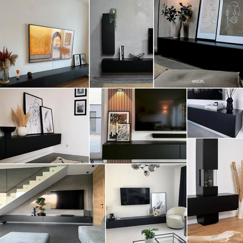Wuun® TV Lowboard TV Board hängend I 100cm-280cm I Hängeschrank Wohnwand/Somero I Schwarz-Matt/Weiss