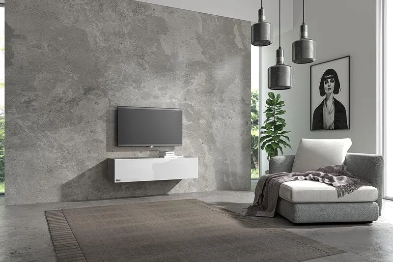 Wuun® TV Lowboard TV Board hängend I 100cm-280cm I Hängeschrank Wohnwand/Somero I Schwarz-Matt/Weiss