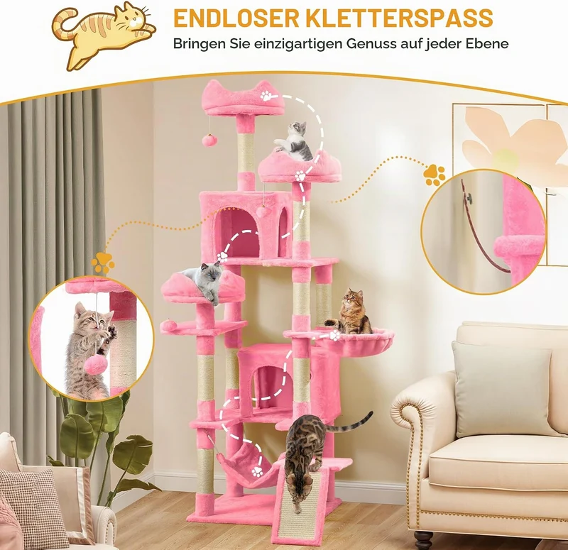 YITAHOME Kratzbaum Gross, XXL 190 cm hoch, mit 8 Sisalpfosten Kratzsäule, 3 Plattformen, 2 Höhlen, K