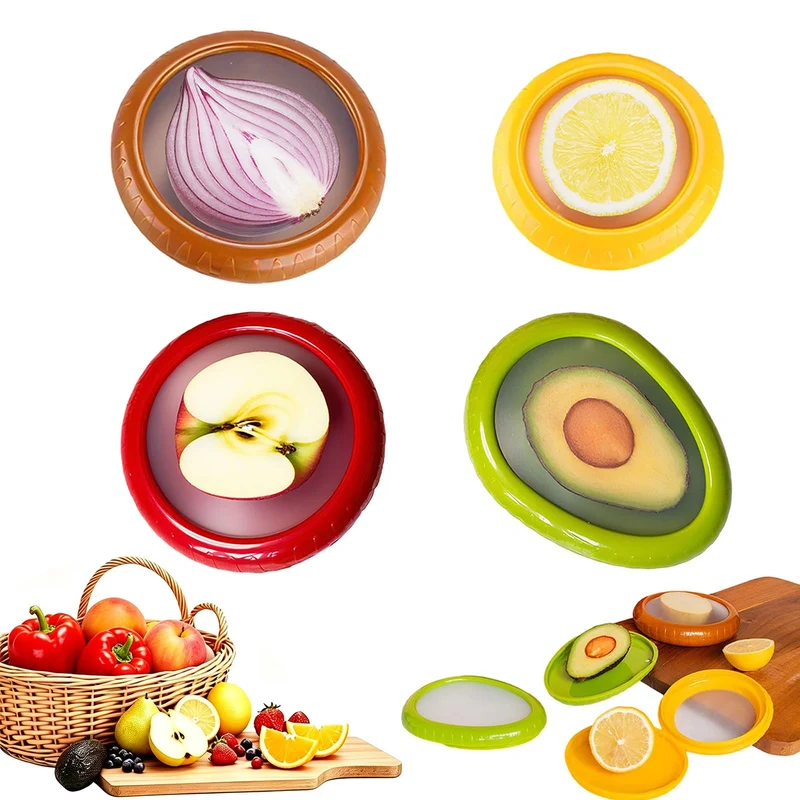 4 Stück Silikon Frischhaltebehälter, Gemüse Sparer Wiederverwendbare, Obst Aufbewahrung, für Obst un