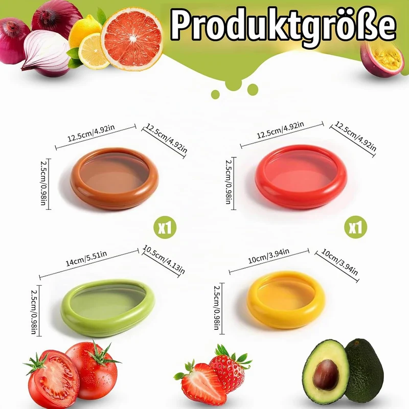 4 Stück Silikon Frischhaltebehälter, Gemüse Sparer Wiederverwendbare, Obst Aufbewahrung, für Obst un