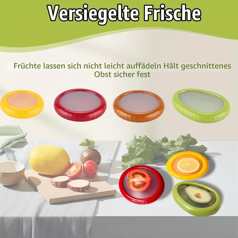 4 Stück Silikon Frischhaltebehälter, Gemüse Sparer Wiederverwendbare, Obst Aufbewahrung, für Obst un