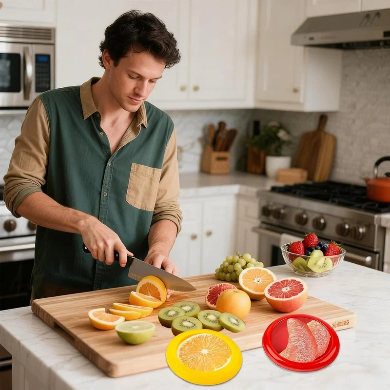 4 Stück Silikon Frischhaltebehälter, Gemüse Sparer Wiederverwendbare, Obst Aufbewahrung, für Obst un