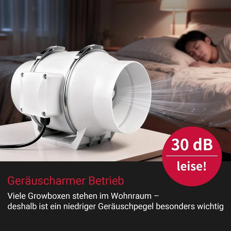 Rohrventilator 100mm, 220 m³/h, Rohrlüfter mit Stecker für Growzelt, Indoor, Gewächshaus, Hydrokultu