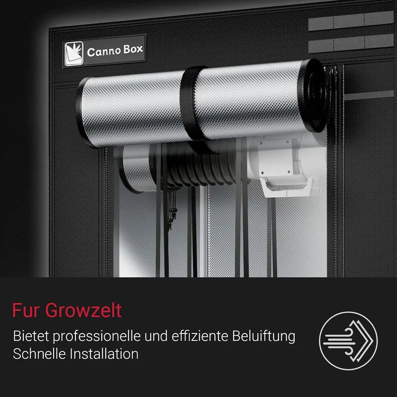 Rohrventilator 100mm, 220 m³/h, Rohrlüfter mit Stecker für Growzelt, Indoor, Gewächshaus, Hydrokultu