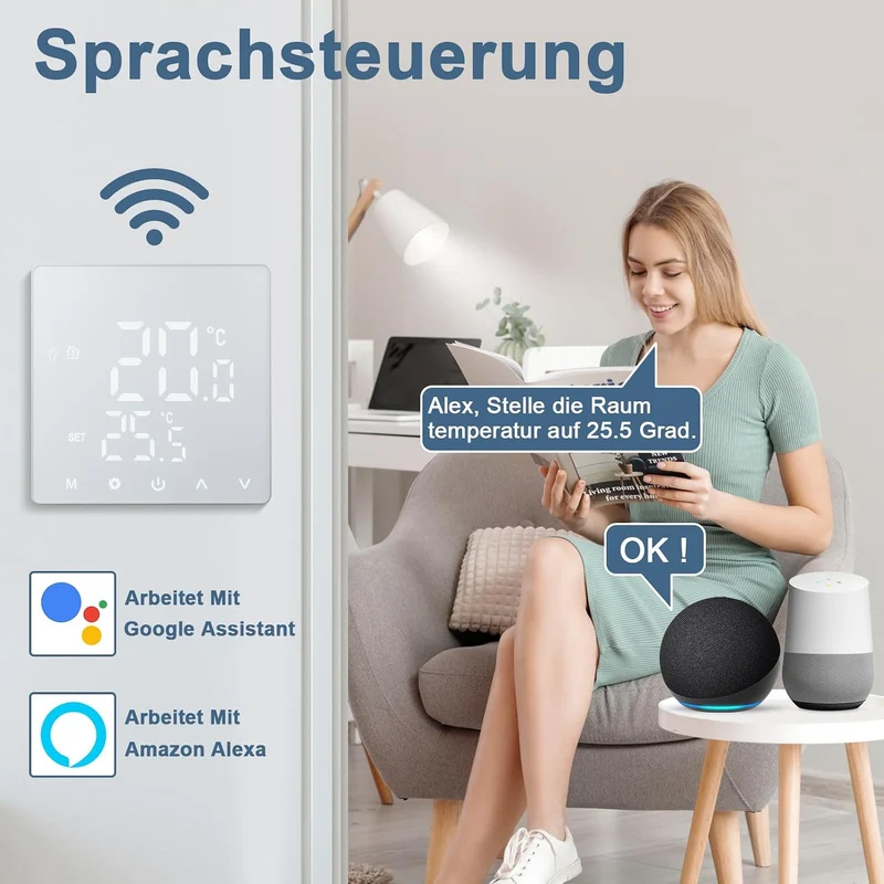 CNBINGO Smart Thermostat Unterputz mit Fühler, Digitaler Raumthermostat für Elektrische Heizung, kom