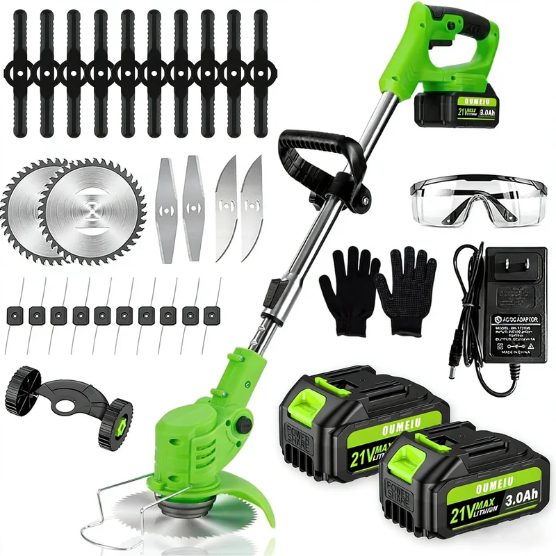 Akku Rasentrimmer mit Akku und Ladegerät, 3-in-1 Elektrischer Akku Freischneider & Rasentrimmer Rase