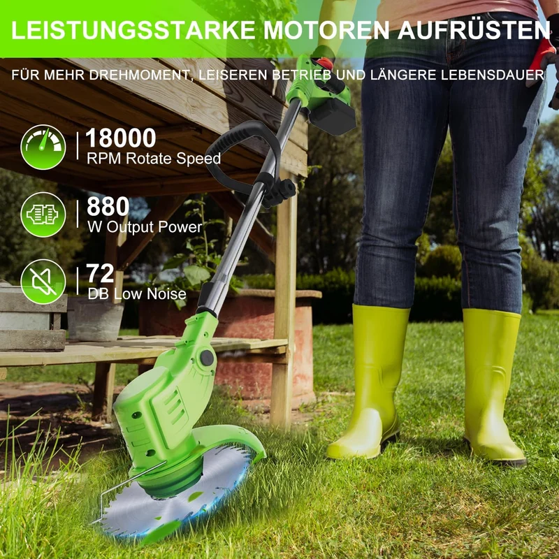 Akku Rasentrimmer mit Akku und Ladegerät, 3-in-1 Elektrischer Akku Freischneider & Rasentrimmer Rase