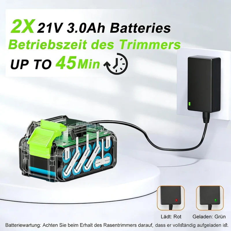 Akku Rasentrimmer mit Akku und Ladegerät, 3-in-1 Elektrischer Akku Freischneider & Rasentrimmer Rase