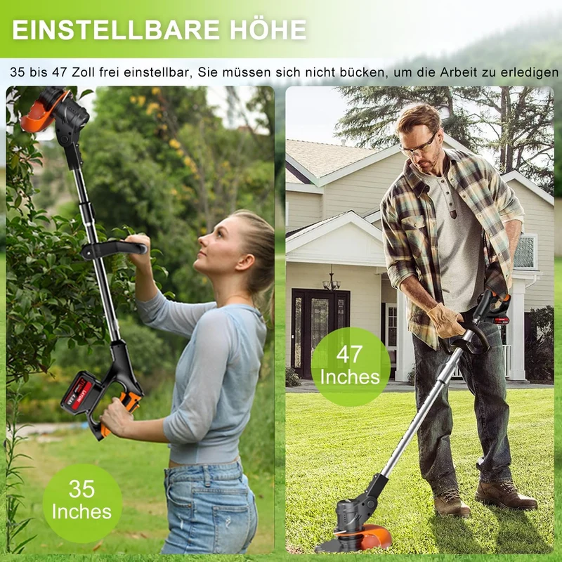 Akku Rasentrimmer mit Akku und Ladegerät, 3-in-1 Elektrischer Akku Freischneider & Rasentrimmer Rase
