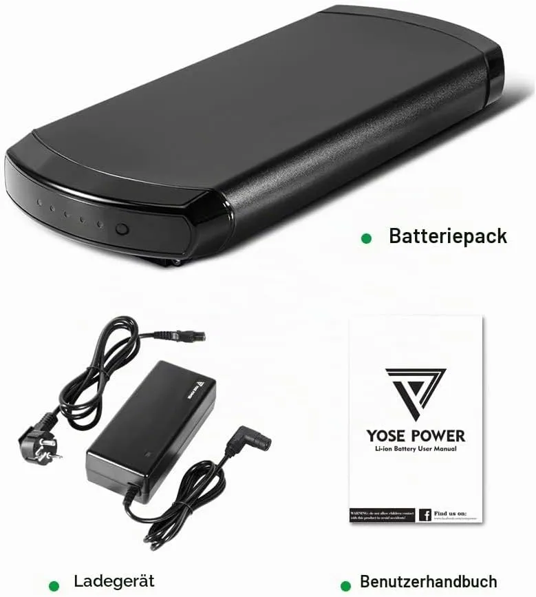 YOSE POWER Ebike Akku 36V 13Ah XH370-13J Batterie für 36V 250W / 350W /500W / 700W Motor E-Bike Elek