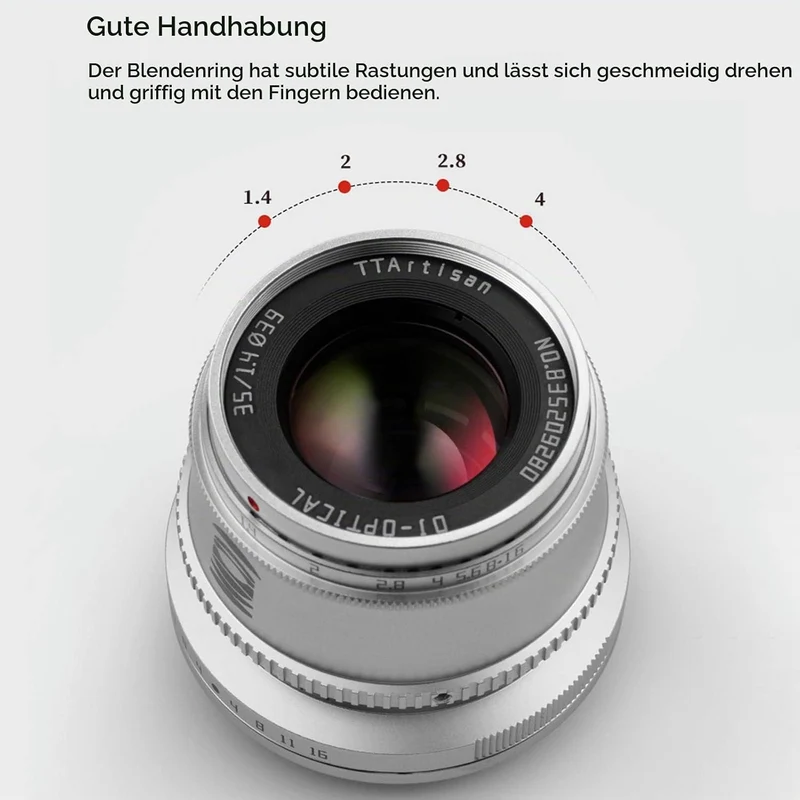 TTArtisan 35mm F1.4 Objektiv APS-C MF Kameraobjektiv kompatibel mit E-Mount Kameras A5000 A5100 A610