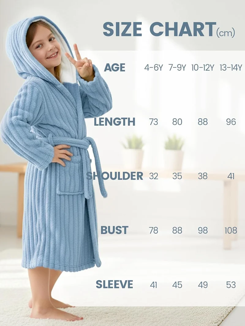 JiAmy Kapuzen Bademantel für Mädchen Flauschiger Fleece Plüsch Langer Schlafmantel Kinder Blau 7-9 J