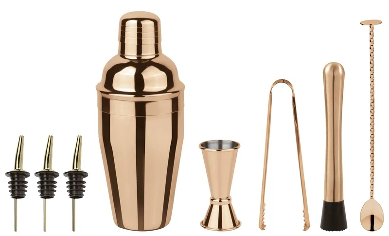 Paderno Cocktail-Set Cobbler 41480-G8, 8-teilig, aus poliertem, goldfarbenem Edelstahl, bestehend au