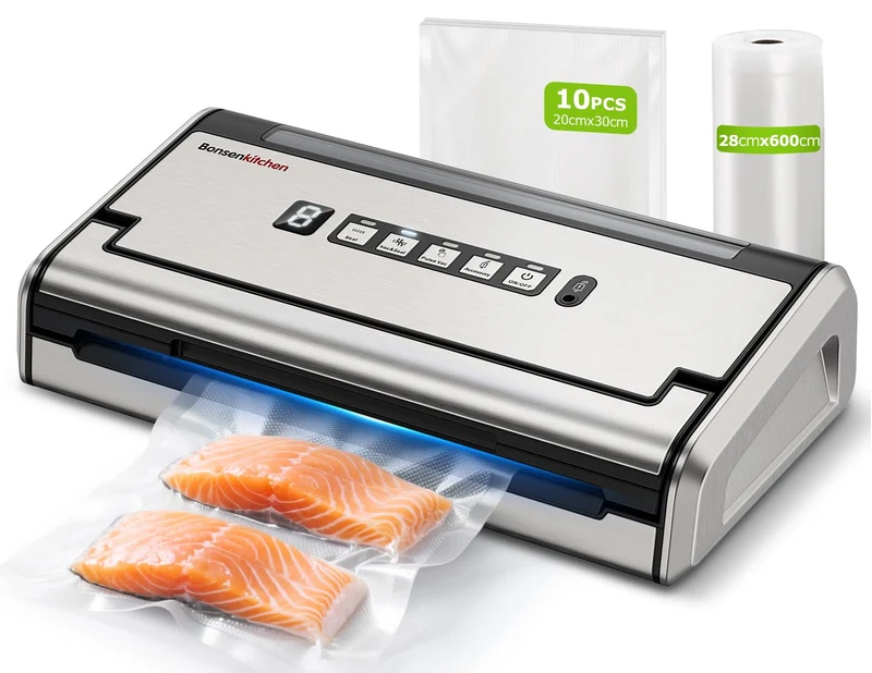 Bonsenkitchen Vakuumiergerät Edelstahl Lebensmittelversiegelung 5mm Breite Versiegelung Einhand-Bedi